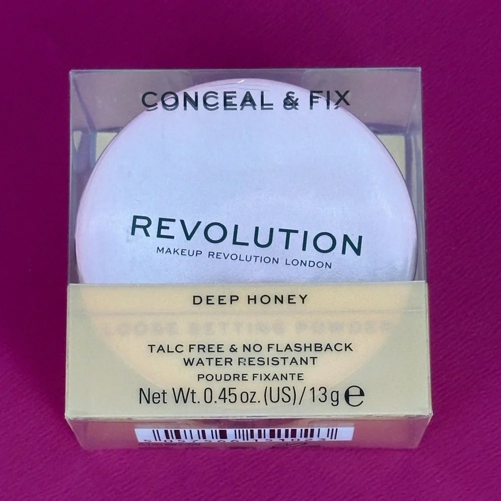 Revolution Conceal & Fix Loose Setting Powder Deep Honey Water resistant. NIB